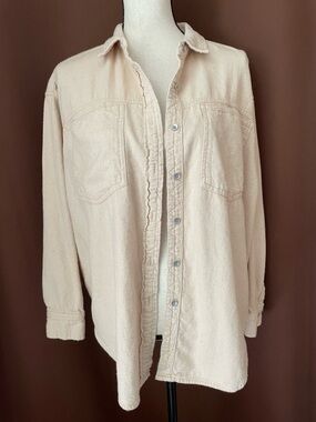 Aerie 100% Cotton Flannel oversized Shacket Cream Button-Front Shirt Jacket S